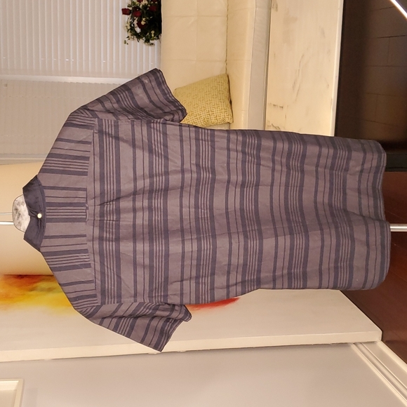 🔥Club Monaco Polo button up - pop over ss bayadere stripe chemise aviator navy - Picture 2 of 4